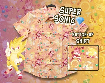 SUPER Sonic & Friends Button Up Shirt Sizes S-3X | Polyester | Genesis, Sega, Retro Gaming Hawaiian Shirt