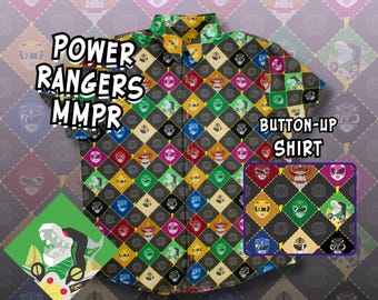 Power Rangers Button-Up Shirt Sizes S-3X | Polyester | Kids TV, Nostalgic, Hawaiian Shirt, Retro, Gaming Gift