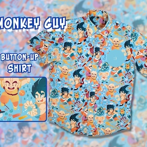 Monkey Guy Button Up Shirt Sizes S-3X | Polyester | Anime Hawaiian Shirt