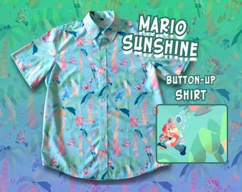 Camisa Mario SUNSHINE con botones, tallas S-3X / Poliéster / Nintendo, Gamecube, Juego Retro, Camisa Hawaiana