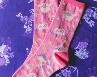Knitted Kirby Socks | Gaming Anime Footwear Apparel Medium Unisex