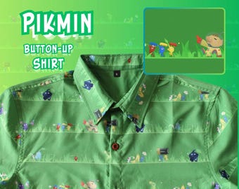 PIKMIN Button Up Shirt Sizes S-3X | Polyester | Nintendo, Gamecube, Retro Game, Hawaiian Shirt