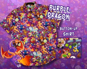 Spyro Button-Up Shirt Sizes S-3X | Polyester |  Video Games, Sony, Retro Gaming, Hawaiian Shirt, 90s Gaming Gift
