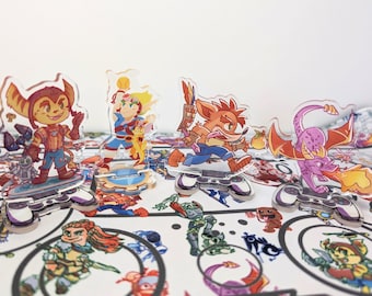 Sony Acrylic Standees, Spyro, Ape Escape, Sly Cooper | Playstation Gaming | Gamer accessory Charm | Gaming room Display