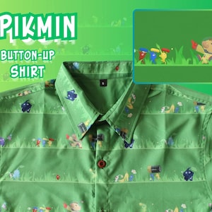 Camisa abotonada PIKMIN, tallas S-3X, poliéster, estilo Nintendo, Gamecube, juego retro, hawaiana.