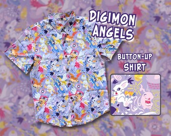 DIGIMON ANGELS Button Up Shirt Sizes S-3X | Digital Monster, Nostalgic, Hawaiian Shirt