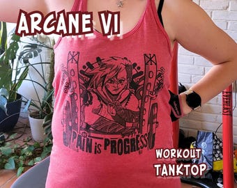 Camiseta sin mangas ARCANE Vi Workout Racerback / Tallas S-2X / Liga Arcane / Corte para mujer / Para entrenamiento de gimnasio y videojuegos