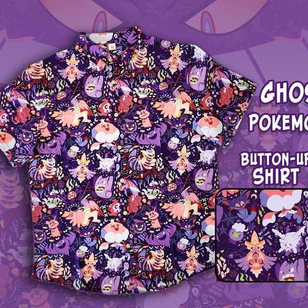 Spooky Ghost Pokemon Pattern Button Up Shirt Sizes S-3X | Video Games,  Nintendo, Gamer, Hawaiian Shirt, Gaming Gift, Anime