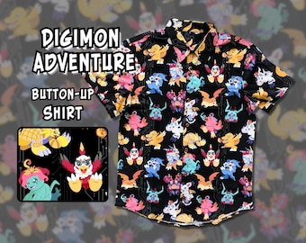 DIGIMON ADVENTURE Button Up Shirt Sizes S-3X | Digital Monster, Nostalgic, Hawaiian Shirt