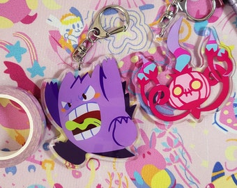 Llavero de acrílico de 2.5 pulgadas con diseño de Pokémon tipo Fantasma (Gengar/Chandelure) / Accesorio para llave de coche