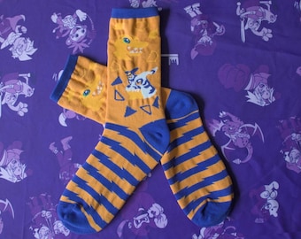 Knitted Digimon Sock | Gaming Anime Footwear Apparel Large Unisex