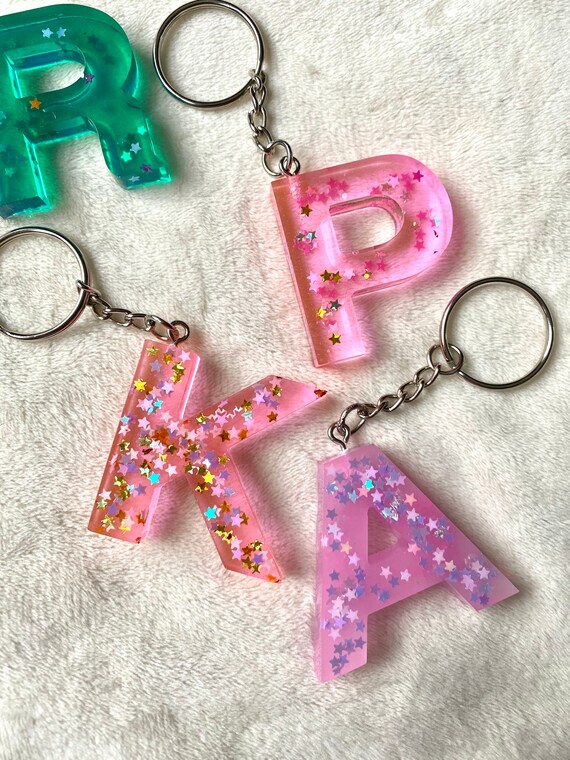 Glam Black, Clear and Gold Initial Keychain Resin Initial Keychain Resin Letter  Keychain Gold Keychain Custom Keychain 