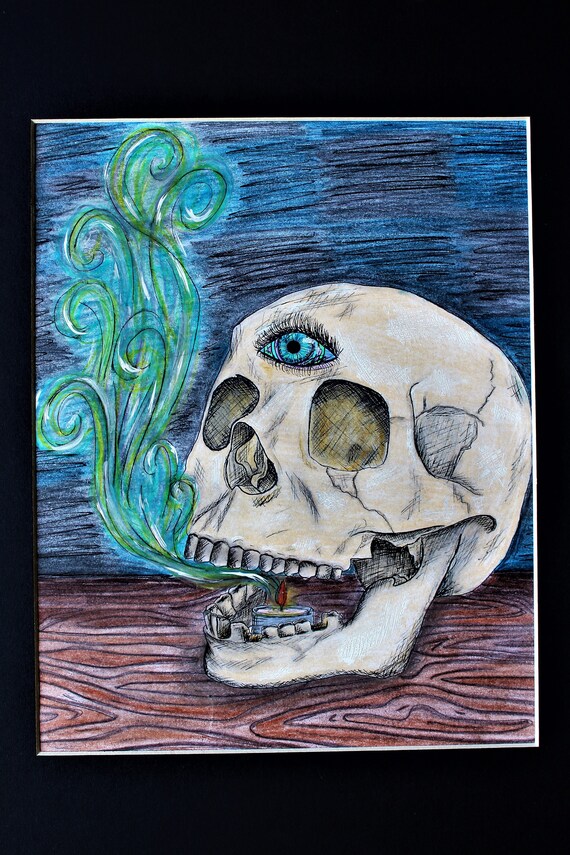 Czaszka Dym Trzecie Oko Kolorowy Ołówek Rysunek