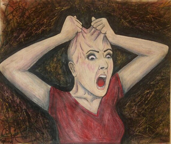 Niepokój Długopis Kolor Kolorowy Ołówek Portret Rysunek Twarz Zaburzenia