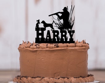 Rabbit Hunter Cake Topper, Dog Decor, Cake Topper, Outdoor Man, Hunting Dog, Personalized Topper, Male Birthday Party, Duck Dynasty LT1275
