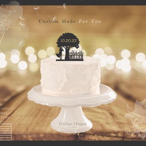 Bride and Groom Cake Topper with Tree, Rustic Wedding Decor, Custom Acrylic Keepsake, Nature Wedding Cake Topper, LT1298