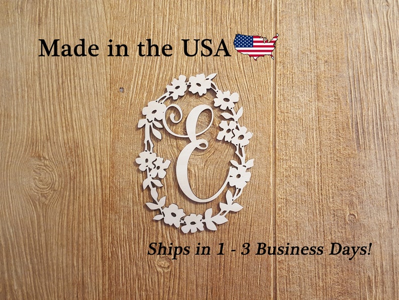 Floral Monogram Initial Door Hanger Unfinished Wood Last Etsy