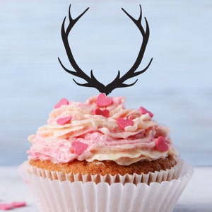 Deer Antler Cupcake Toppers, Acrylic, Deer Decor, Birthday Party, Baby Shower, Hunting Decor, Cake Decoration, Cupcake Party Favors, LCT1002 image 1