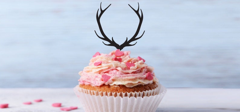 Deer Antler Cupcake Toppers, Acrylic, Deer Decor, Birthday Party, Baby Shower, Hunting Decor, Cake Decoration, Cupcake Party Favors, LCT1002 image 1