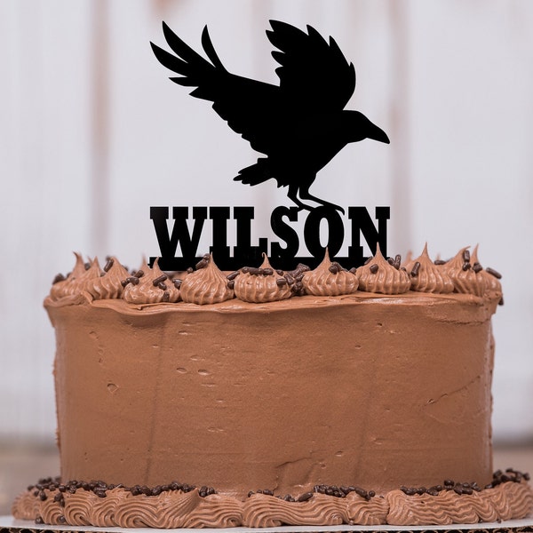Raven Birthday Cake Topper, Raven, Bird, Flying, Happy Birthday, Acrylic, Audubon, Birthday Party, Wildlife, Bird of Prey, The Raven, LT1380