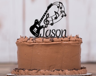 Guitar, Cake Topper, Music, Treble Clef, Musician, Band Party, Musical Instrument, Birthday Cake Topper, Personalized Keepsake, LT1119