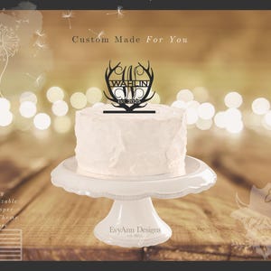Deer Antler Cake Topper, Rustic Wedding Decor, Custom Last Name Acrylic Topper, Country Party Keepsake, Antler Cake Topper LT1074