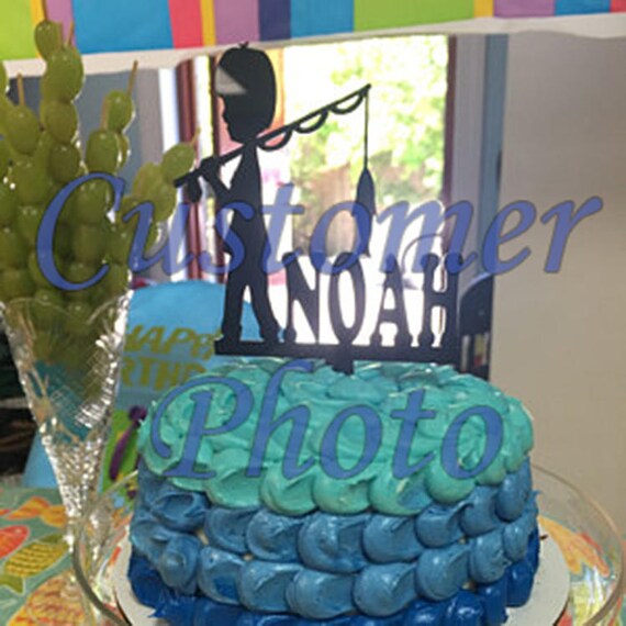 Boy Fishing Birthday Cake Topper Fishing Theme Party Cake Etsy