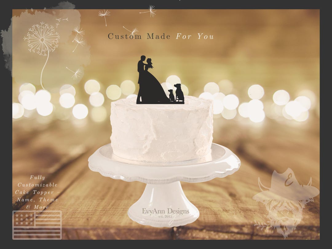 Custom Acrylic Bride and Groom Cake Topper With Dogs LT1262 - Etsy