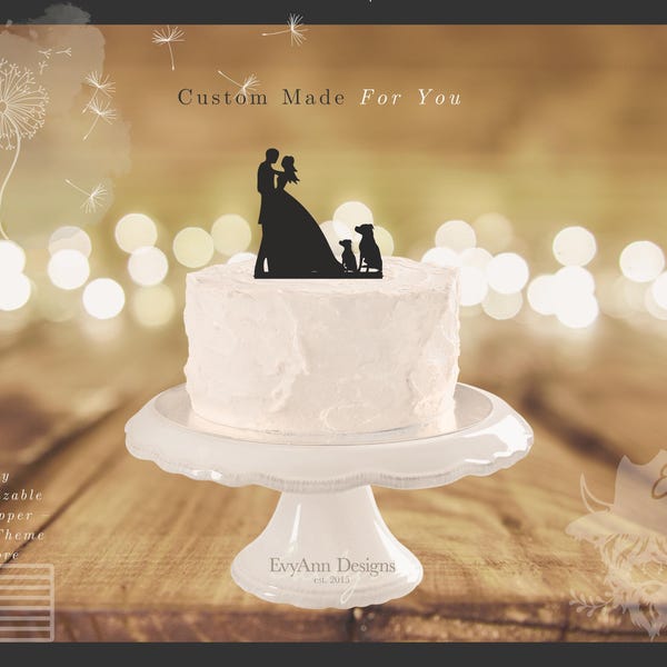 Custom Acrylic Bride and Groom Cake Topper with Dogs LT1262