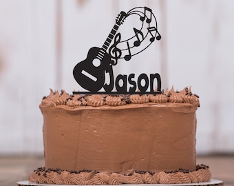 Acoustic Guitar, Cake Topper, Music, Treble Clef, String, Musician, Band, Musical Instrument, Personalized Cake Topper, Keepsake LT1196