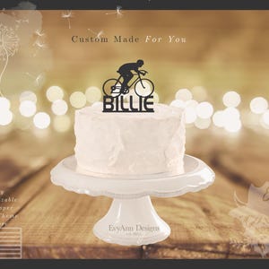 Cyclist Cake Topper, Biker Birthday Decor, Custom Name Acrylic Topper, Road Bike Keepsake, Male Cycling Cake Topper Keepsake LT1131