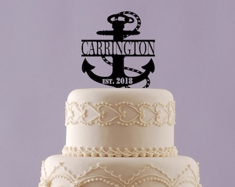 Anchor Cake Topper, Wedding, Cruise, Cake Topper, Anchor Decor, Wedding Cake Topper, Ships Captain, Ship, Boat, Personalized Keepsake,LT1286