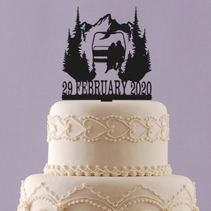 Ski Lift Wedding Cake Topper, Wedding Cake Topper, Hiking Couple, Skiers, Wedding Decor, Anniversary, Mountain Climbers, Keepsake, LT1426
