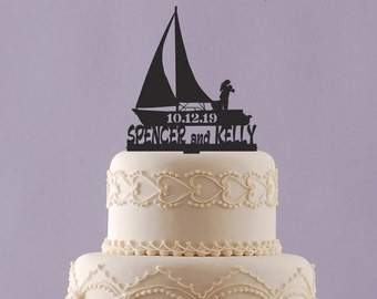 Sailing Wedding Cake Topper, Adventure Awaits, Sail Across the Ocean, Ocean, Adventurous Couple, Wedding Decor, Sailing, Keepsake, LT1400