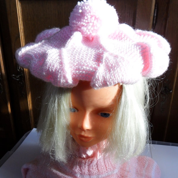 Béret bébé rose avec fil doré 12/18 mois