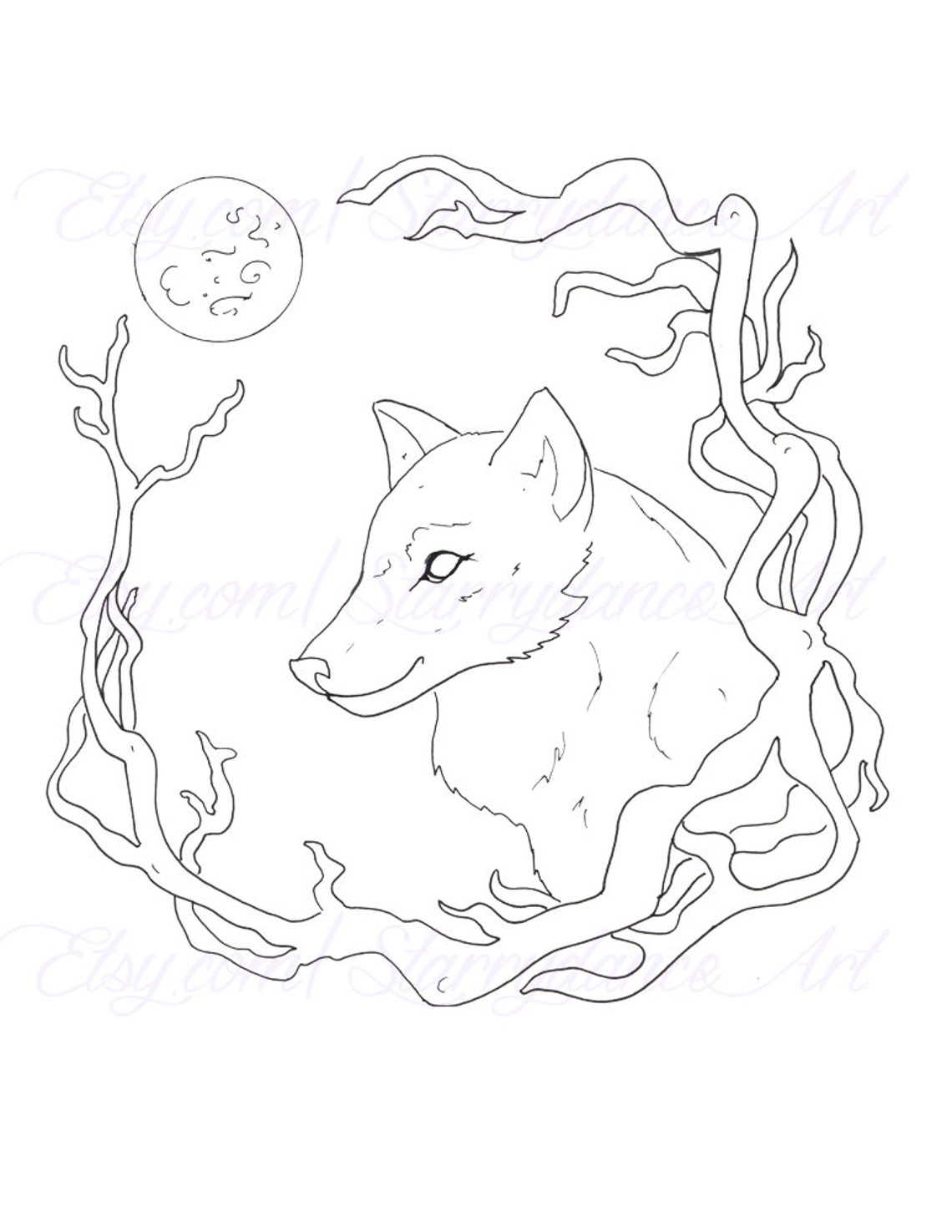 Instant Download Coloring Page Wolf Moon Printable Etsy Singapore