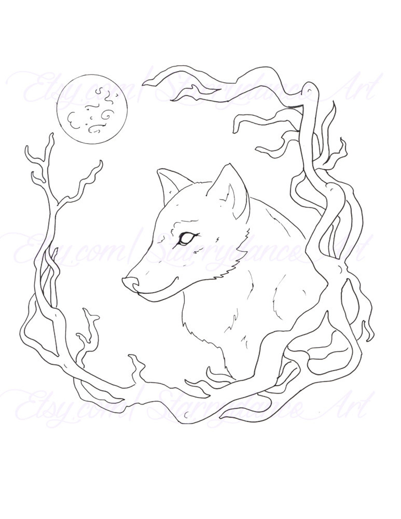 Instant Download Coloring Page Wolf Moon Printable - Etsy
