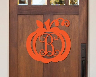 Front Door Decor - Fall Wreath - Wooden Pumpkin Monogram - Thanksgiving decoration - Door Hanger - Wooden Initials#2304