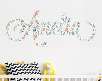 Wooden Name Sign up to 46" long - Floral Pattern Wood Name - Nursery Decor - Baby Girl Name Above Crib - Wooden Word - Name Wall Hanging