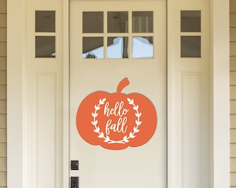 Hello Fall Wooden Pumpkin - Fall Wreath - Personalized Door Decor - Thanksgiving decoration, Fall Wreath, Door Hanger #FD10