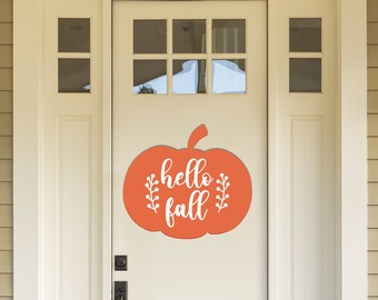 Hello Fall Wooden Pumpkin - Fall Wreath - Personalized Door Decor - Thanksgiving decoration, Fall Wreath, Door Hanger #FD11