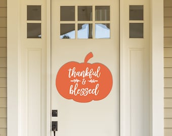 Fall Wreath - Door Decor - Wooden Pumpkin - Thankful & Blessed, Thanksgiving decoration, Fall Wreath, Door Hanger #FD09