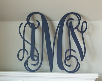 Painted Wooden Monogram, Wood Initials, Vine Script, Initials, Room, Wall, Nursery and Wedding, Door Hanger, Wall Hanging #2304