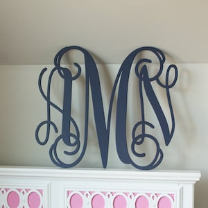 Painted Wooden Monogram, Wood Initials, Vine Script, Initials, Room, Wall, Nursery and Wedding, Door Hanger, Wall Hanging #2304