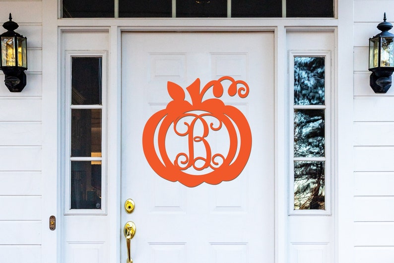 Wooden Pumpkin Monogram, Wood Painted Monogram, Thanksgiving decoration, Fall Wreath, Door Hanger, Wooden Initials, Wood Letters 2304 image 1