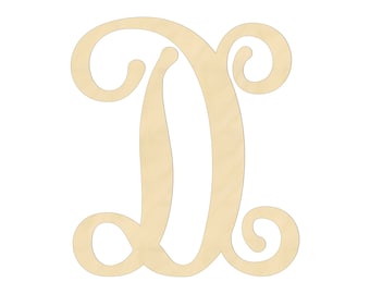 2" - 34" Wooden Letter "D" Nursery, Kids Room, Vine Monogram Font, Wedding Decoration, DIY, Art, Unfinished Wood, Door Wall Hanger 2511