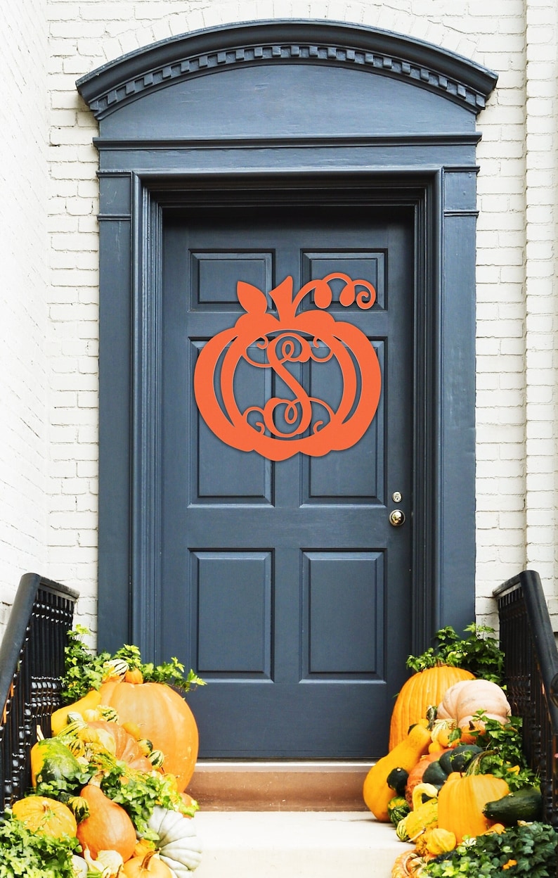 Wooden Pumpkin Monogram, Wood Painted Monogram, Thanksgiving decoration, Fall Wreath, Door Hanger, Wooden Initials, Wood Letters 2304 image 4