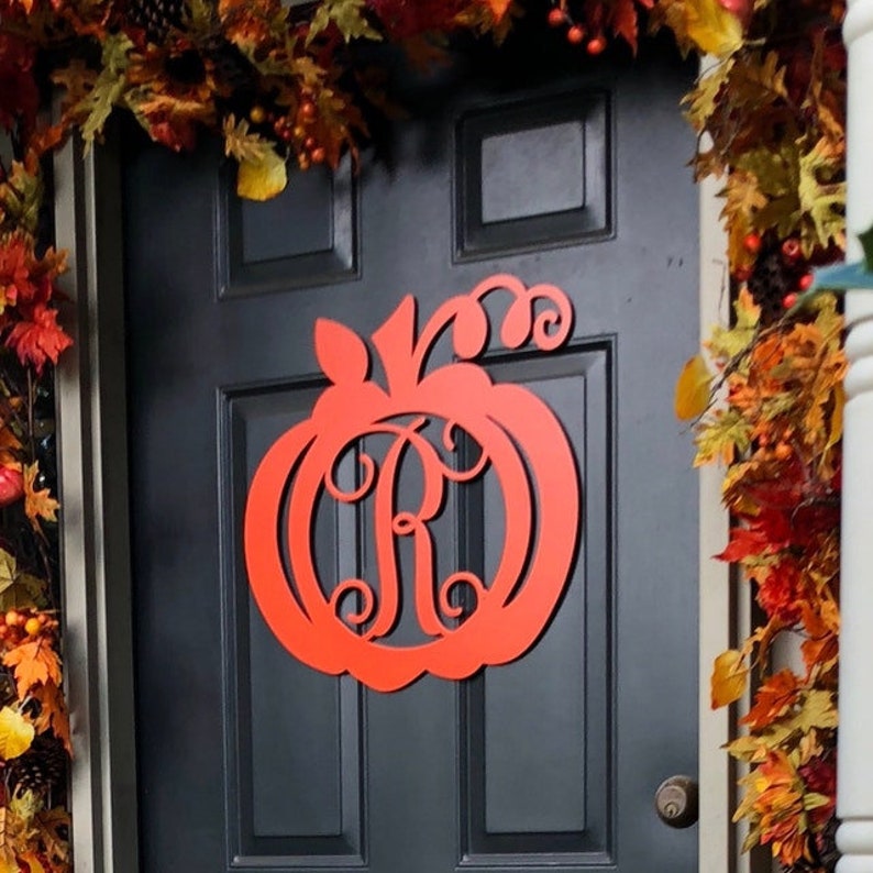 Wooden Pumpkin Monogram, Wood Painted Monogram, Thanksgiving decoration, Fall Wreath, Door Hanger, Wooden Initials, Wood Letters 2304 image 5