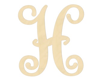2" - 34" Wooden Letter "H" Nursery, Kids Room, Vine Monogram Font, Wedding Decoration, DIY, Art, Unfinished Wood, Door Wall Hanger 2515