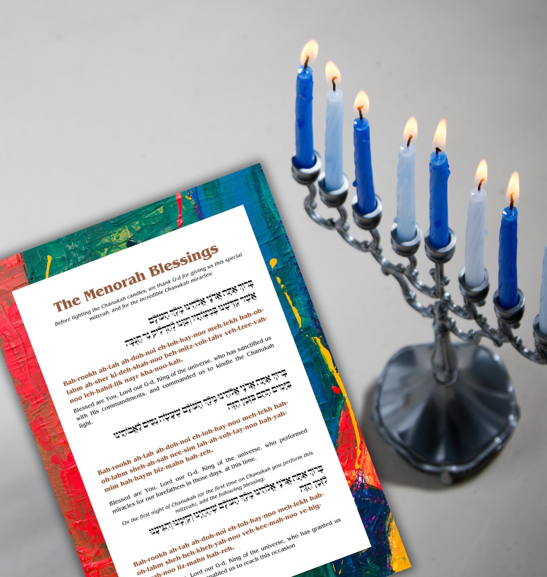 How to Light the Menorah Hanukkah Blessings Cards Blessing and Hymn Lyrics Hebrew Text English